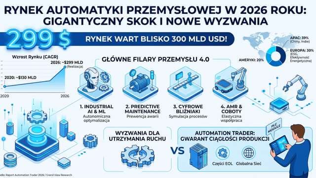 Rynek automatyki przemysłowej wart blisko 300 mld USD. Rewolucja AI w 2026 roku i nowe wyzwania dla utrzymania ruchu